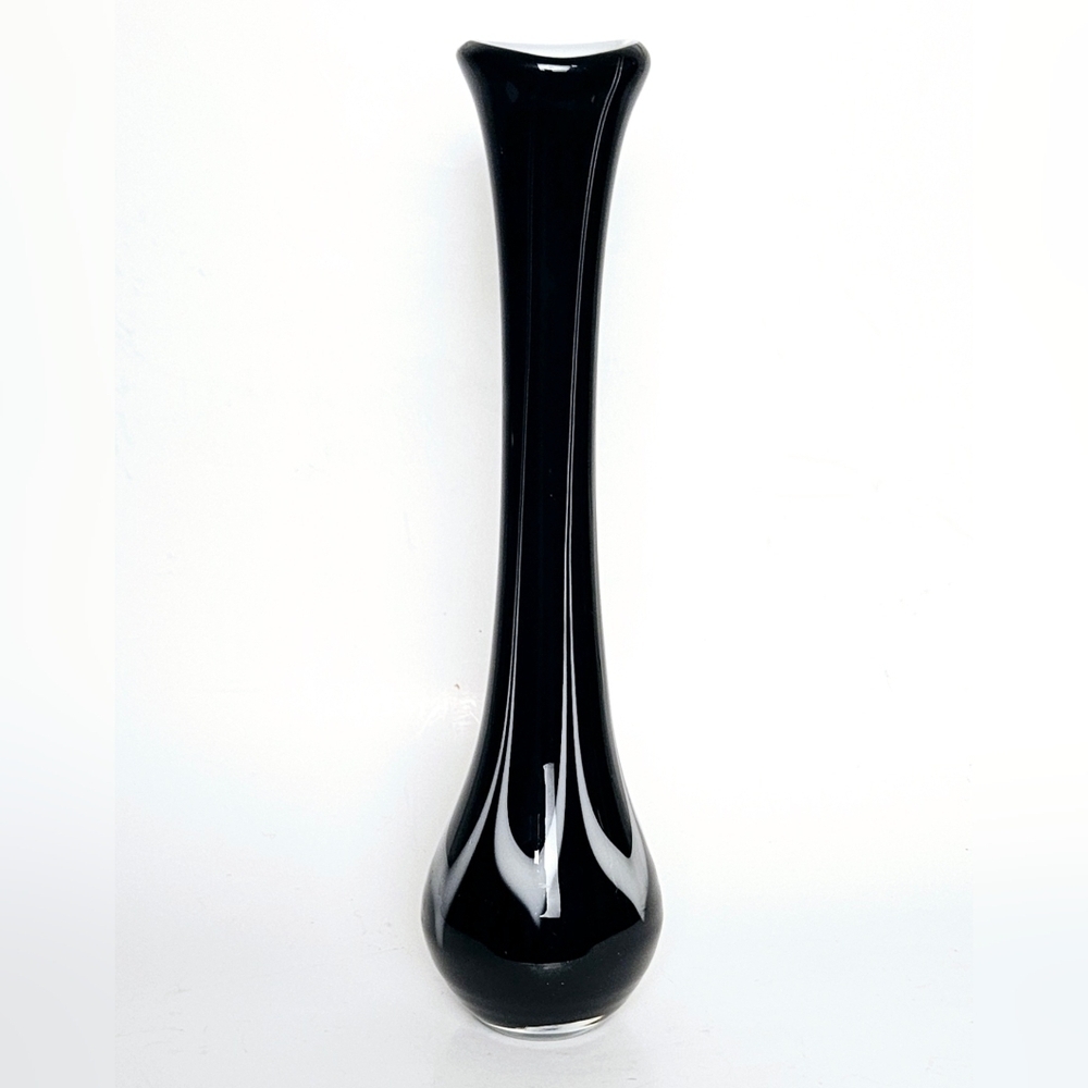 Vintage Black Cased Glass Bud Vase 13” Tall Minimalist Modern Decor